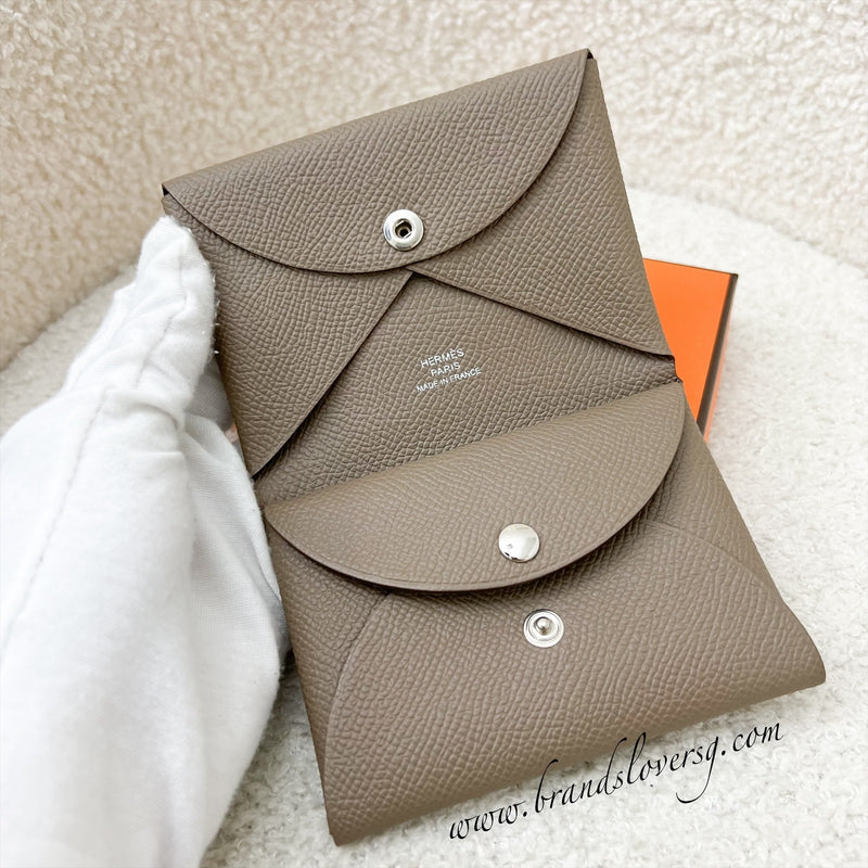 Hermes Calvi Duo Card Holder in Etoupe Epsom Leather and PHW