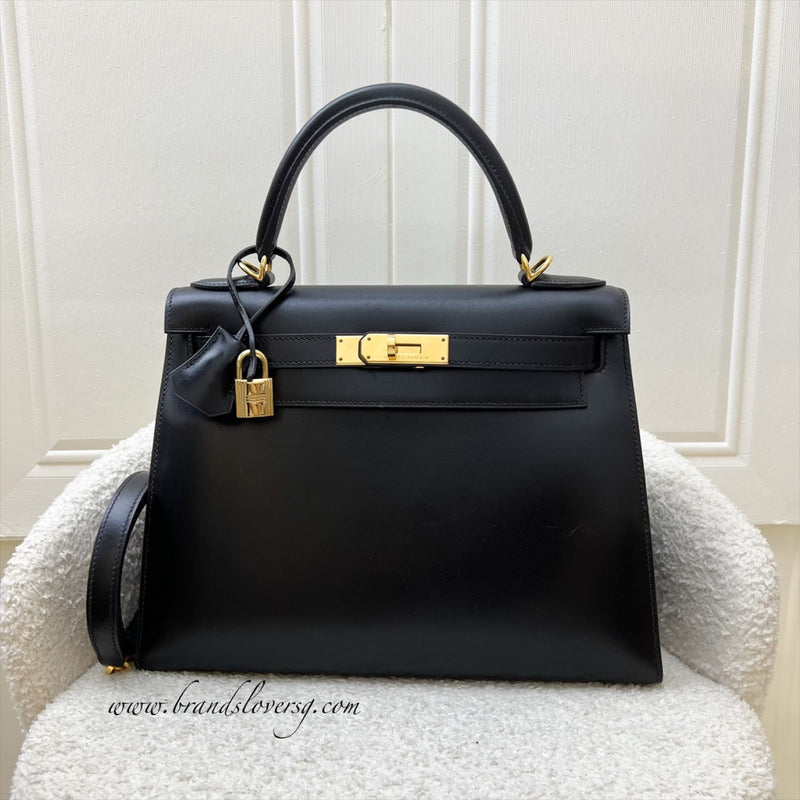 Hermes Vintage Kelly 28 Sellier in Black Noir Box Leather and GHW