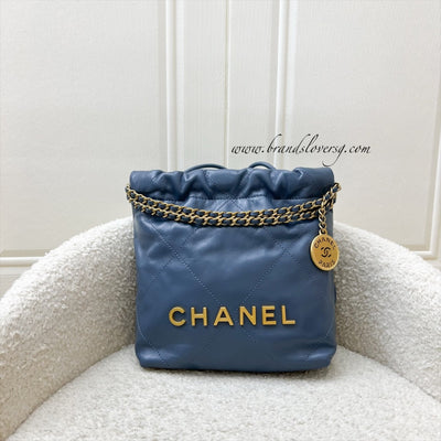 Chanel 22 Mini Hobo Bag in Blue Calfskin and AGHW