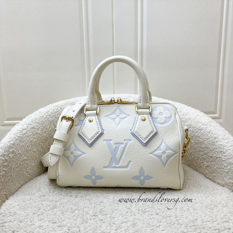 LV Milky Way Speedy 20 in Latte and Candy Blue Giant Monogram Empreinte Leather and GHW