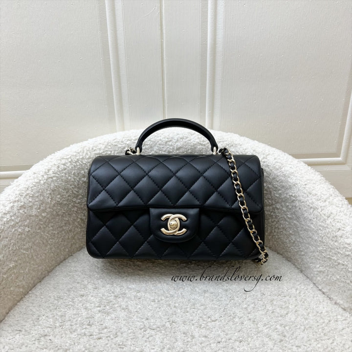 Chanel Classic Top Handle Mini Rectangle Flap in Black Lambskin