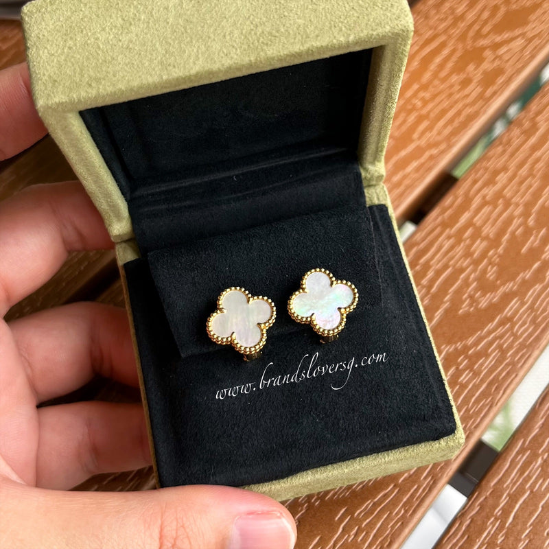Van Cleef & Arpels VCA Vintage Alhambra Ear Studs with White Mother of Pearl in 18K Yellow Gold