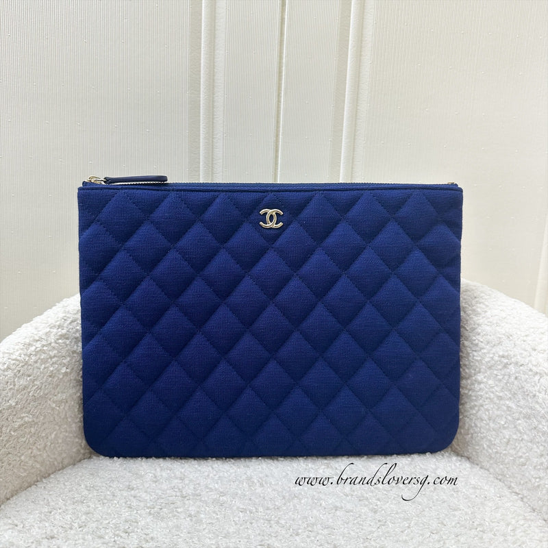 Chanel Classic Medium O-Case in Blue Jersey GHW