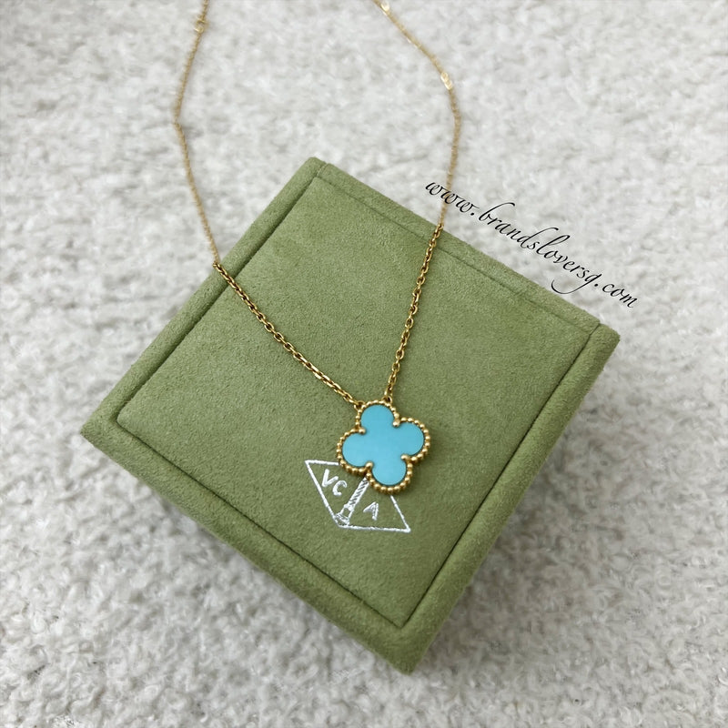 Van Cleef & Arpels VCA Vintage Alhambra Pendant Necklace with Turquoise in 18K Yellow Gold