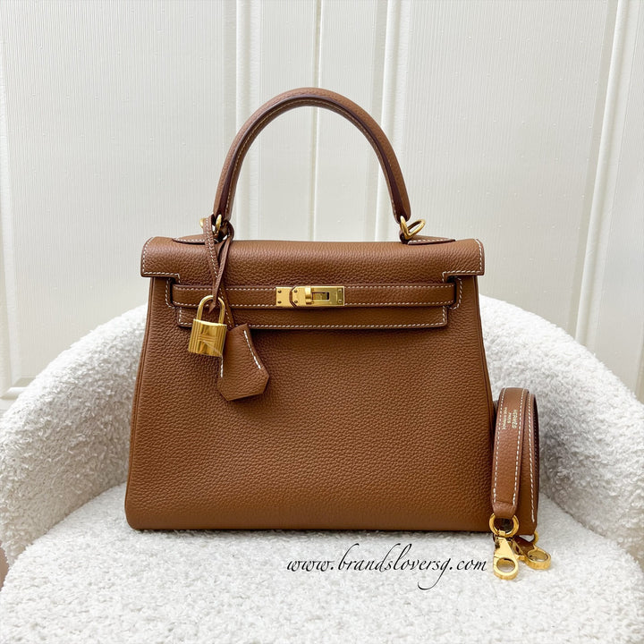 Hermes Kelly 25 in Gold Togo Leather and GHW Brands Lover