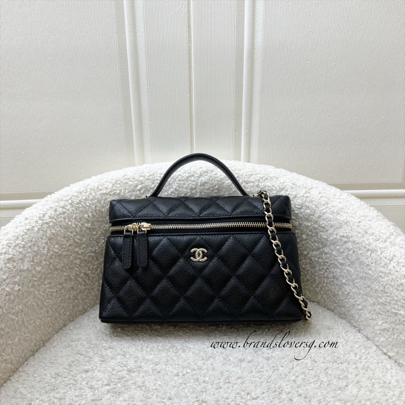 [Dec 2024] Chanel Vanity / Clutch with Chain (LP Style Bag) in Black Caviar and LGHW (Model: AP4385)