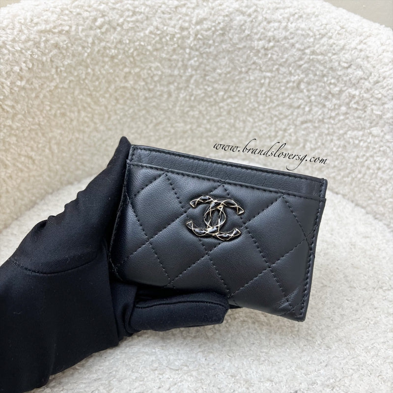 Chanel Seasonal Flat Card Holder in Black Lambskin and LGHW