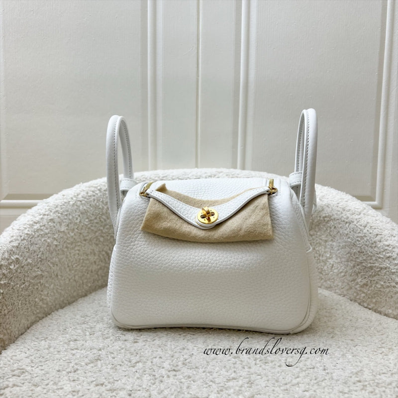 Hermes Mini Lindy II in New White Clemence Leather and GHW