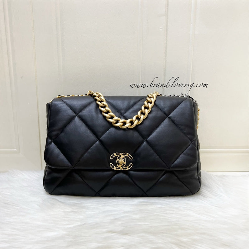 Chanel 19 Maxi Flap in Black Lambskin and 3-tone HW (Model: AS1162)
