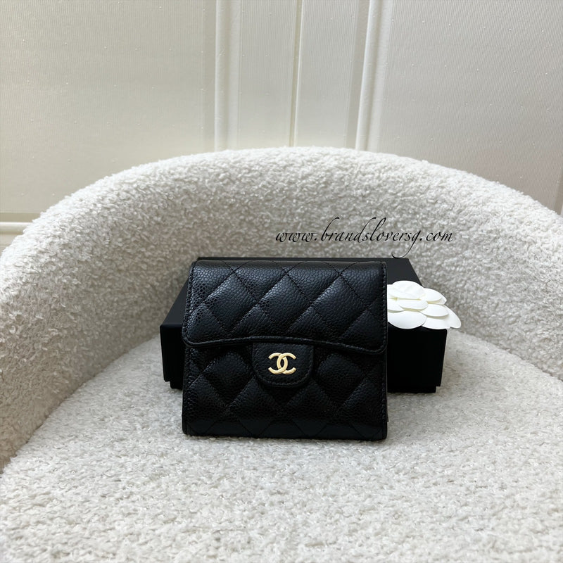 Chanel Classic Trifold Compact Wallet in Black Caviar and LGHW