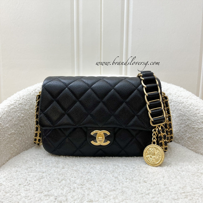 Chanel 21A Medallion Small Flap in Black Caviar and AGHW (Model: AS2528)