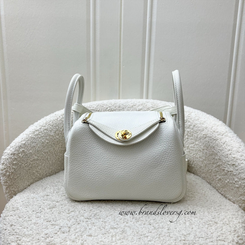 Hermes Mini Lindy in New White Clemence Leather and GHW (Includes free Rodeo PM)