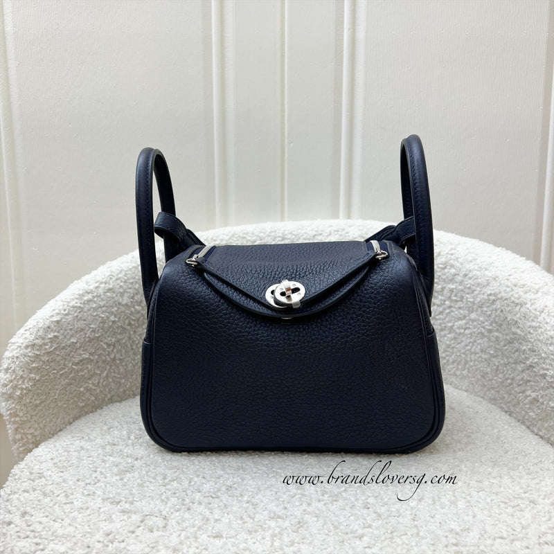 Hermes Mini Lindy in Bleu Nuit Clemence Leather and PHW