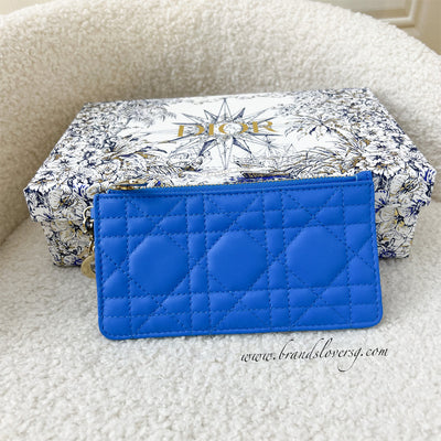 Dior Lady Dior Zip Card Holder in Bright Blue Lambskin GHW