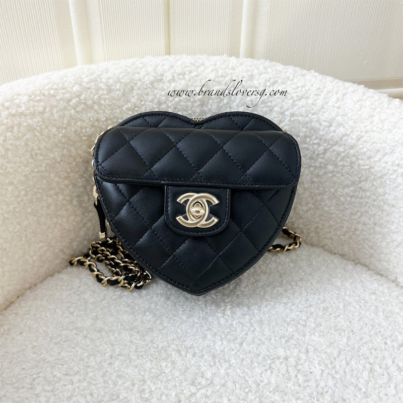 Chanel 22S Heart Clutch with Chain (Belt Bag) in Black Lambskin LGHW  Condition: Brand new. Comes with: Full set with…