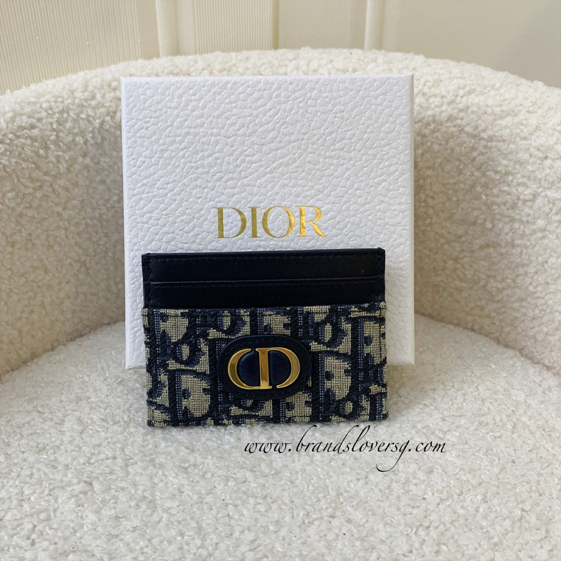 Dior 30 Montaigne Five-Slot Card Holder in Blue Dior Oblique Jacquard