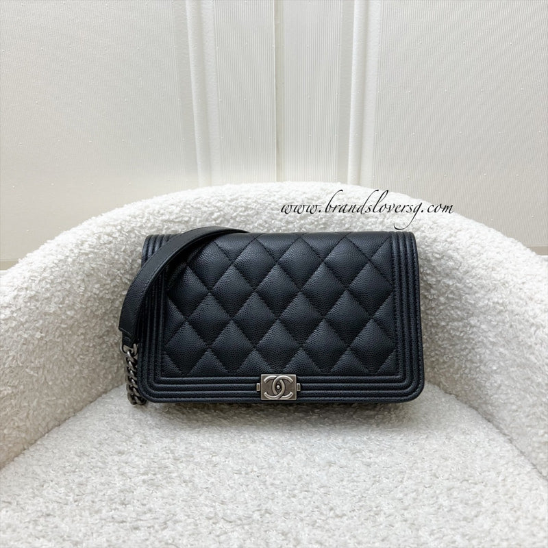 Chanel Boy Wallet on Chain WOC in Black Caviar and RHW