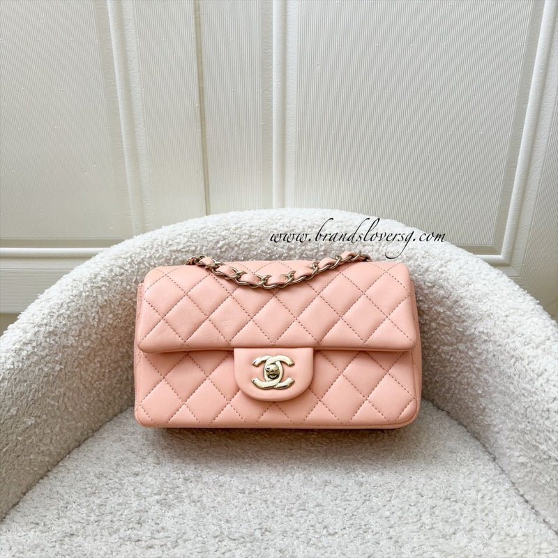 Chanel Classic Mini Rectangle in 22C Peach Pink Lambskin and LGHW (Model: A69900)
