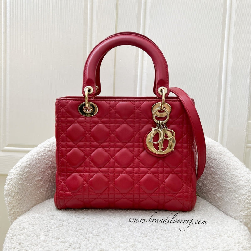 Dior Medium Lady Dior in Red Lambskin and GHW