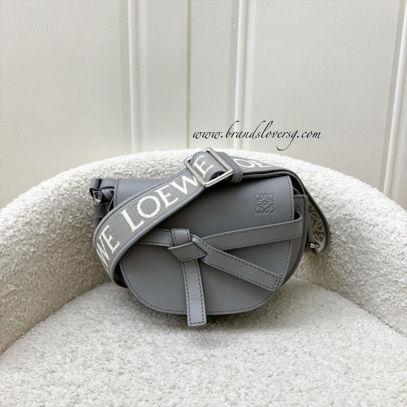 Loewe Mini Gate Dual Bag in Pearl Grey Calfskin and Jacquard Strap SHW (Model: A650N46X13)