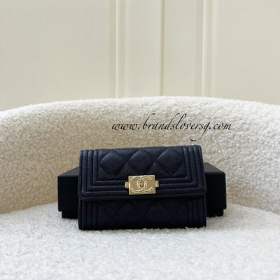 Chanel Boy Snap Card Holder in Navy Caviar and LGHW