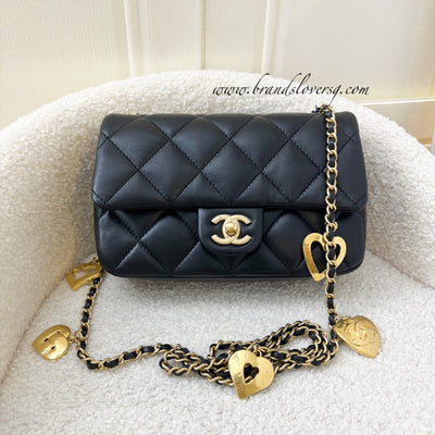 Chanel 22B Small Flap Bag with Heart Charms in Black Lambskin and AGHW