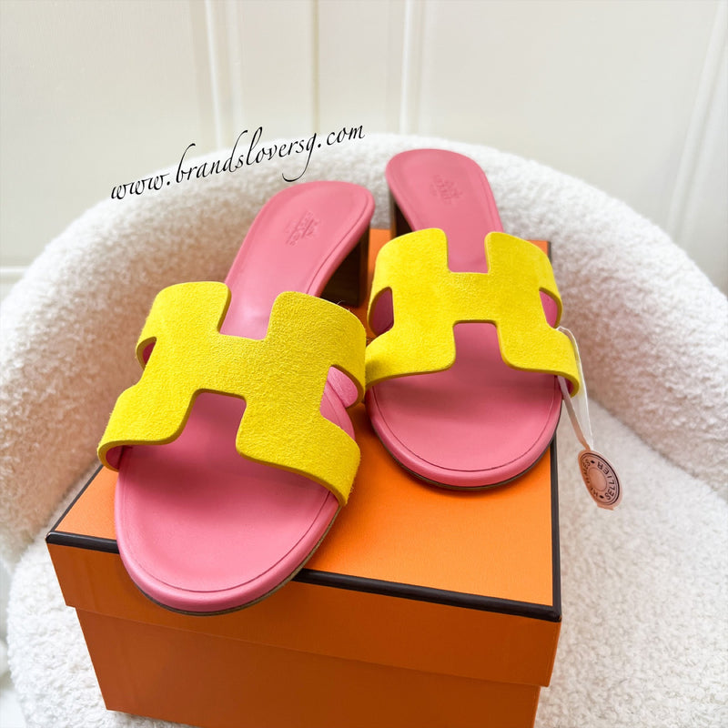 Hermes Oasis Sandal in Jaune Sable Suede Size 38.5