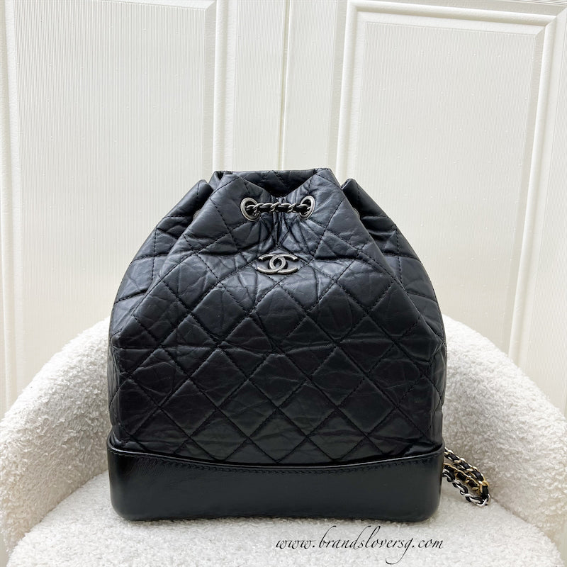 Chanel Gabrielle Medium Backpack in Black Distressed Leather, Black Base and 3-tone HW