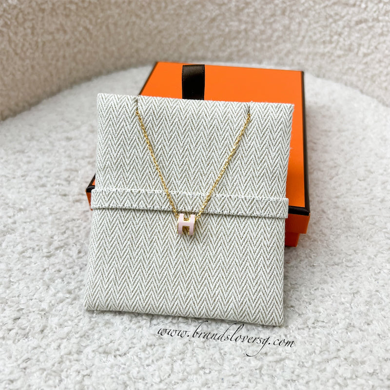 Hermes Mini Pop H Pendant in Rose Dragee Enamel and GHW