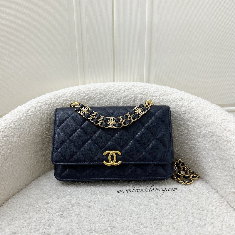 Chanel 22K Coco First Wallet on Chain WOC in Dark Blue Caviar and GHW