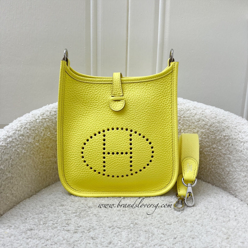 Hermes Mini Evelyne 16 in Limoncello Clemence Leather, Canvas Strap and PHW