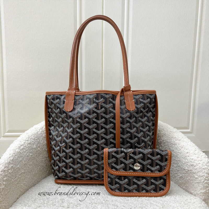 Goyard Mini Anjou in Black Goyardine Canvas with Camel Trim