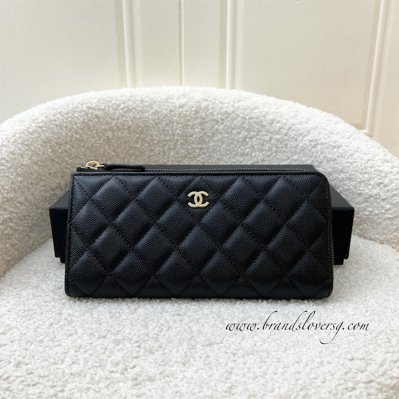 Chanel Classic Zippy Long Wallet in Black Caviar and LGHW