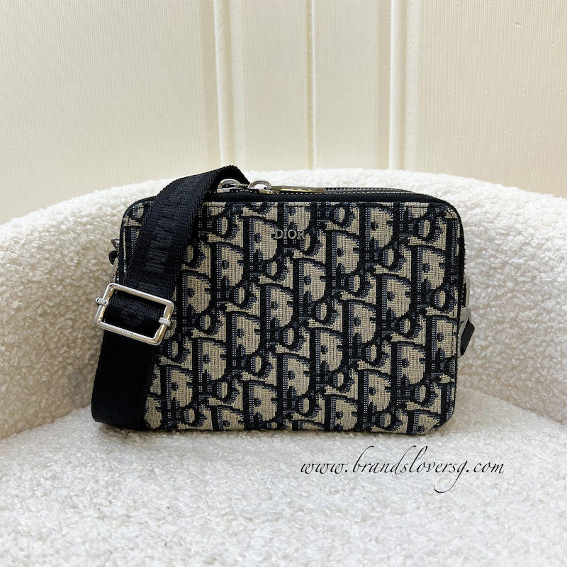 Dior Essentials Pouch with Strap in Beige and Black Dior Oblique Jacquard