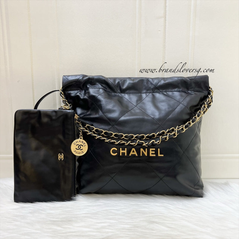 [Local Set - May 2024] Chanel 22 Small Hobo Bag in Black Shiny Calfskin and AGHW