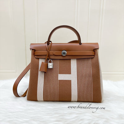 Hermes Herbag 31 with Toile H Plume H Vibration Canvas, Fauve Leather and PHW