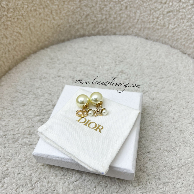 Dior Logo and Star Earrings with Pearls in GHW (Model: E1038TRICY)