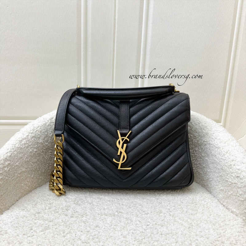 Saint Laurent YSL Medium College Bag in Black Calfskin RHW