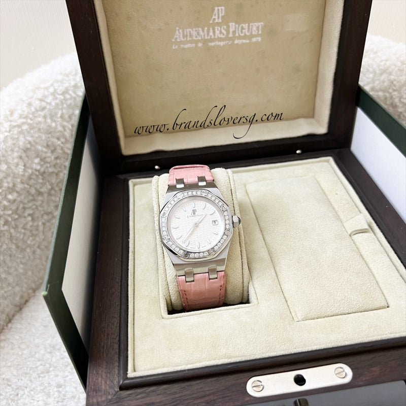 Audemars Vintage Piguet Royal Oak 33mm Lady Watch in Steel with Factory Set Diamond Bezel and Pink Crocodile Strap (Model: 67601ST.ZZ.D012CR.01)