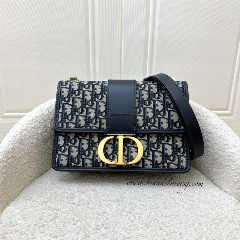 Dior 30 Montaigne Flap Bag in Dark Blue Oblique Canvas and GHW