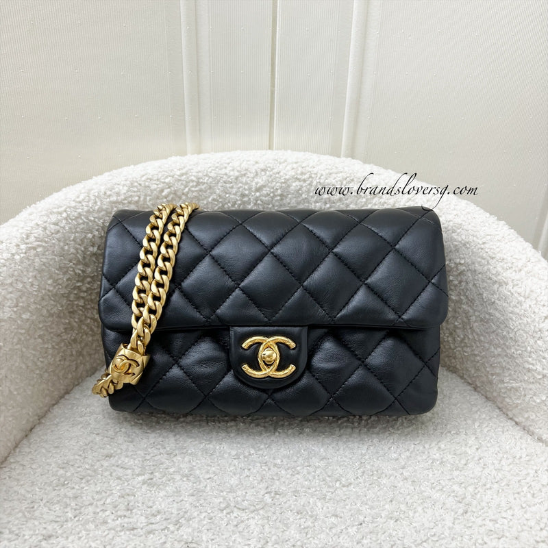 Chanel 22K Small Flap with Adjustable Chain in Black Lambskin and AGHW