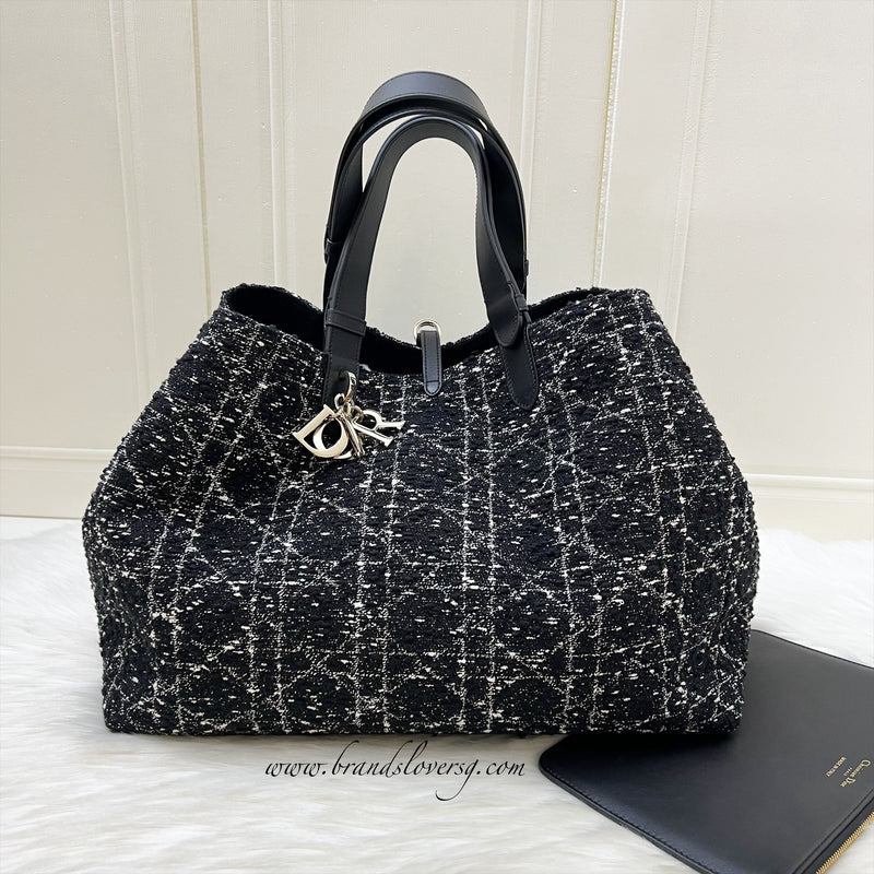 Dior Large Toujours Bag in Black Cannage Tweed