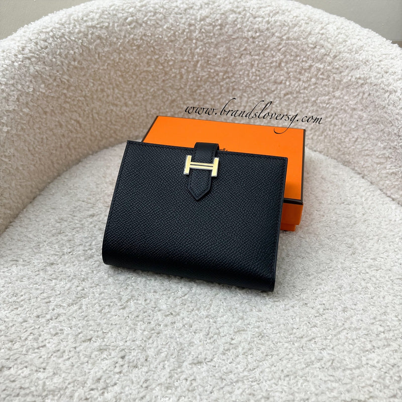 Hermes Bearn Compact Wallet in Black Epsom Leather and GHW