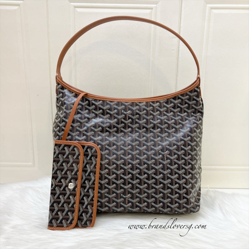 Goyard Boheme PM Hobo Bag in in Black Signature Goyardine Canvas and Brown Trim