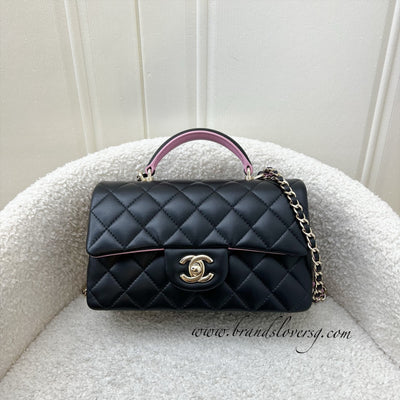 Chanel 23P Top Handle Mini Rectangular Flap in Black and Pink Lambskin LGHW (Model: AS2431)