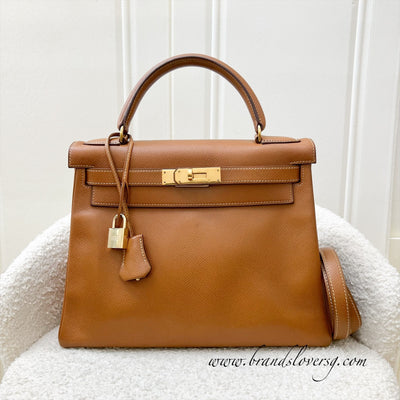 Hermes Vintage Kelly 28 in Gold Courcheval (Epsom) Leather and GHW