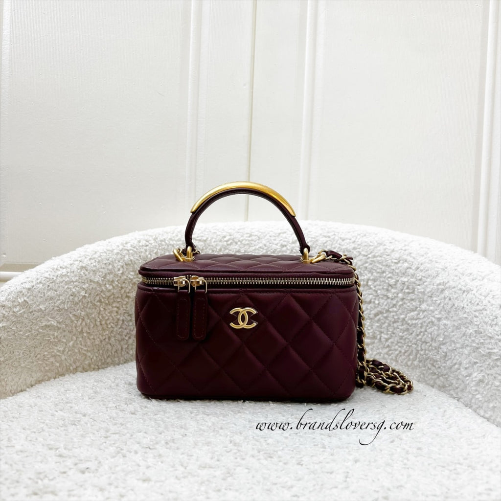 Chanel Top Handle Small Vanity in 22B Burgundy Red Lambskin and