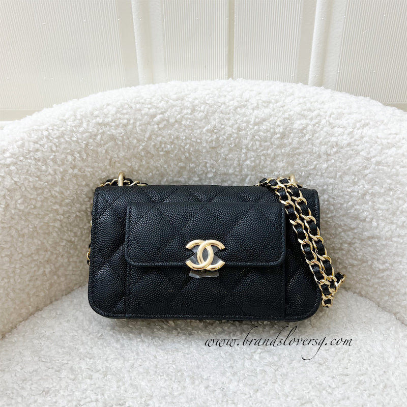 Chanel Seasonal 22A Mini Wallet on Chain WOC in Black Caviar GHW