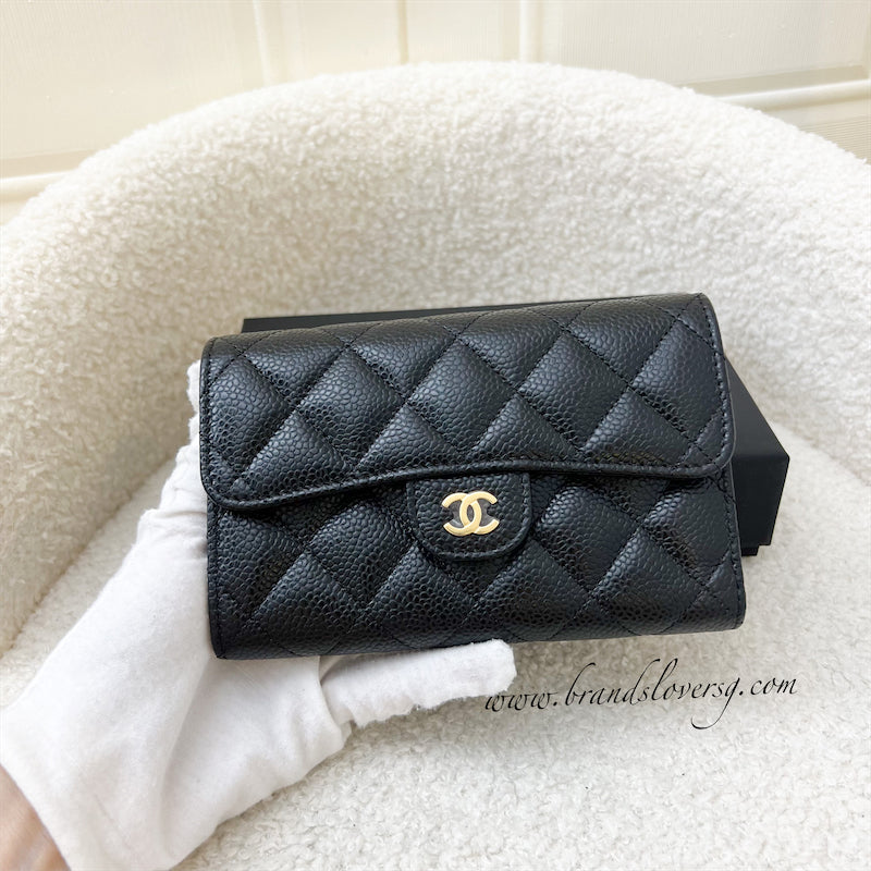 Chanel Classic Medium Wallet in Black Caviar and GHW