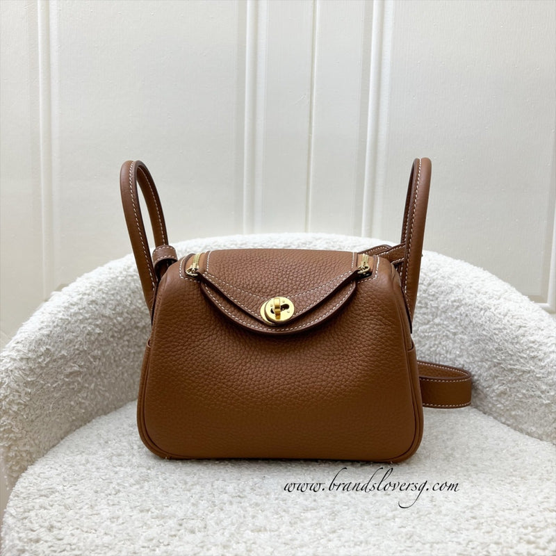 Hermes Mini Lindy in Gold Clemence Leather and GHW